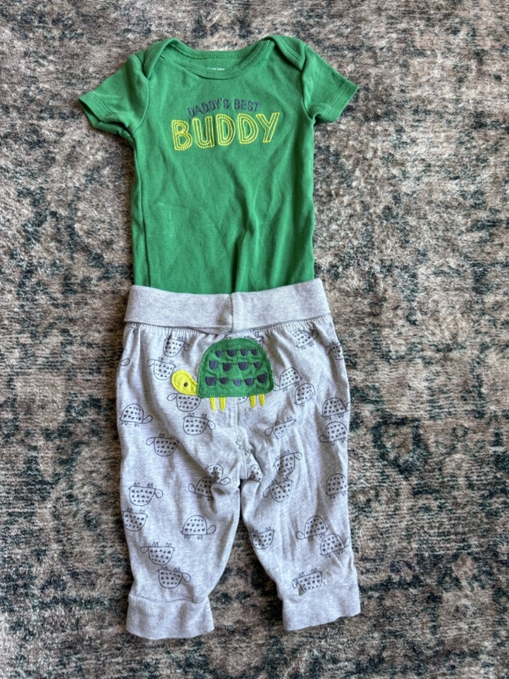 Carter's Green "Daddy's Best Buddy" One-Piece with Gray Turtle Pants